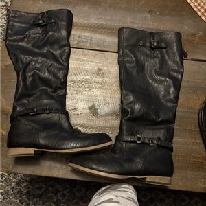 Black Leather Knee-High Boots